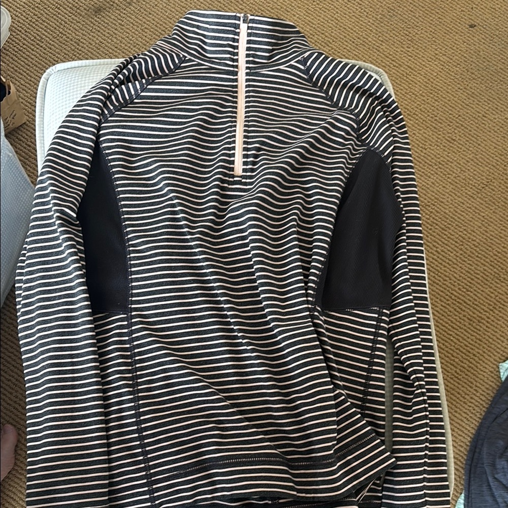 Striped gray and peach Quarter-Zip Pullover